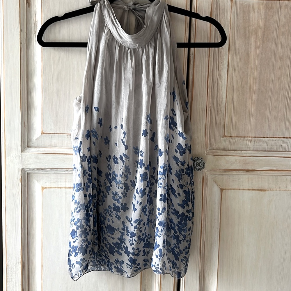 Tie neck silk blend top